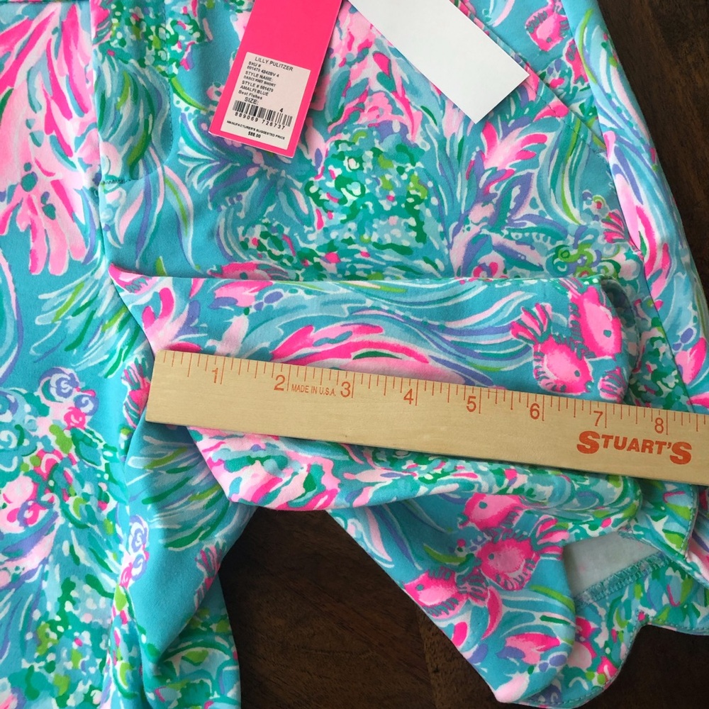 Lilly Pulitzer Teal Pink & Green Floral Scallop Hem Bermuda Shorts - Picture 7 of 11